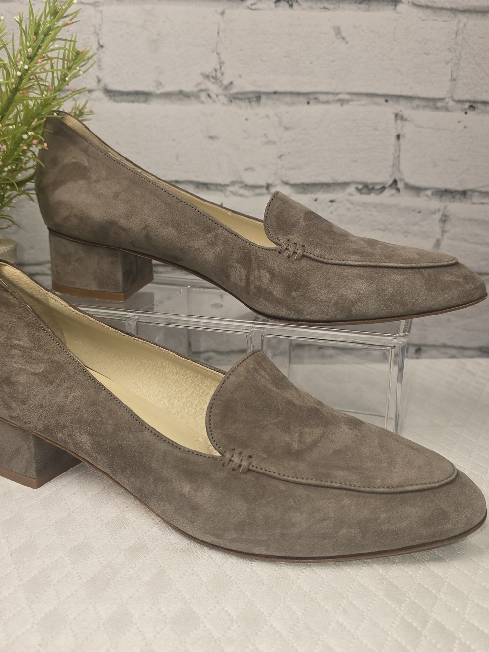 SARAH FLINT ROSIE LOAFER TAUPE SUEDE SLIP ON LOW BLOCK HEEL LUXURY WOMENS 38.5